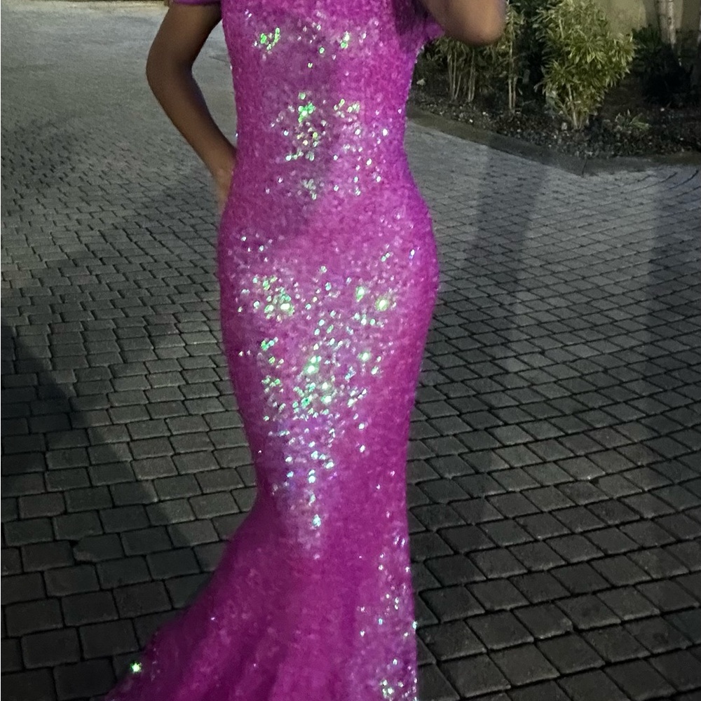 Purple Sequin Off-Shoulder Dress